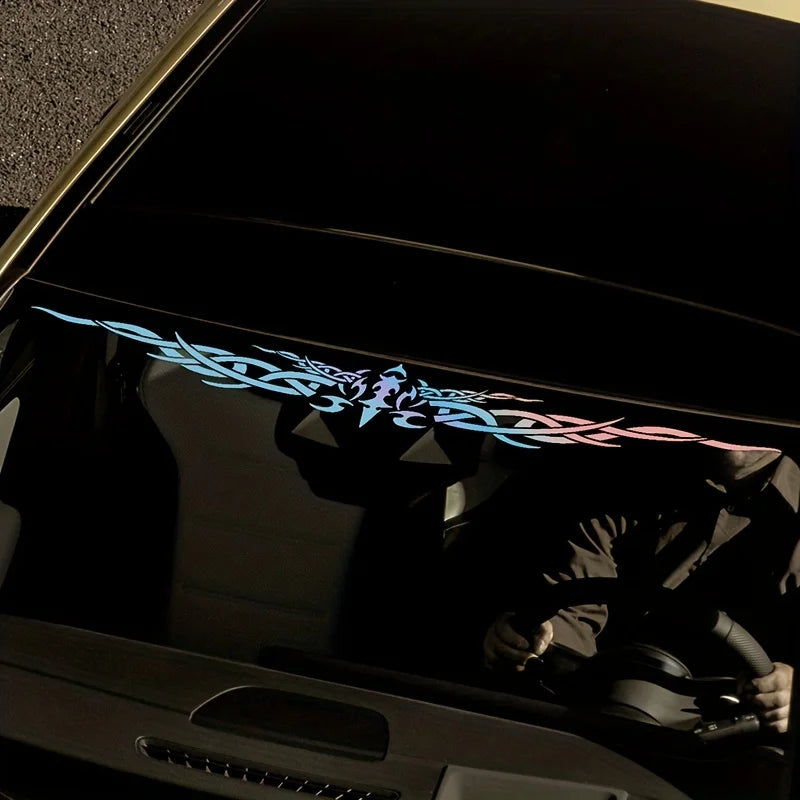 1PC Laser Reflective Wing Stripe Decal - 98.5x11.8cm Vinyl Sticker for Car Exterior (Cool Totem Design, Waterproof) | 0